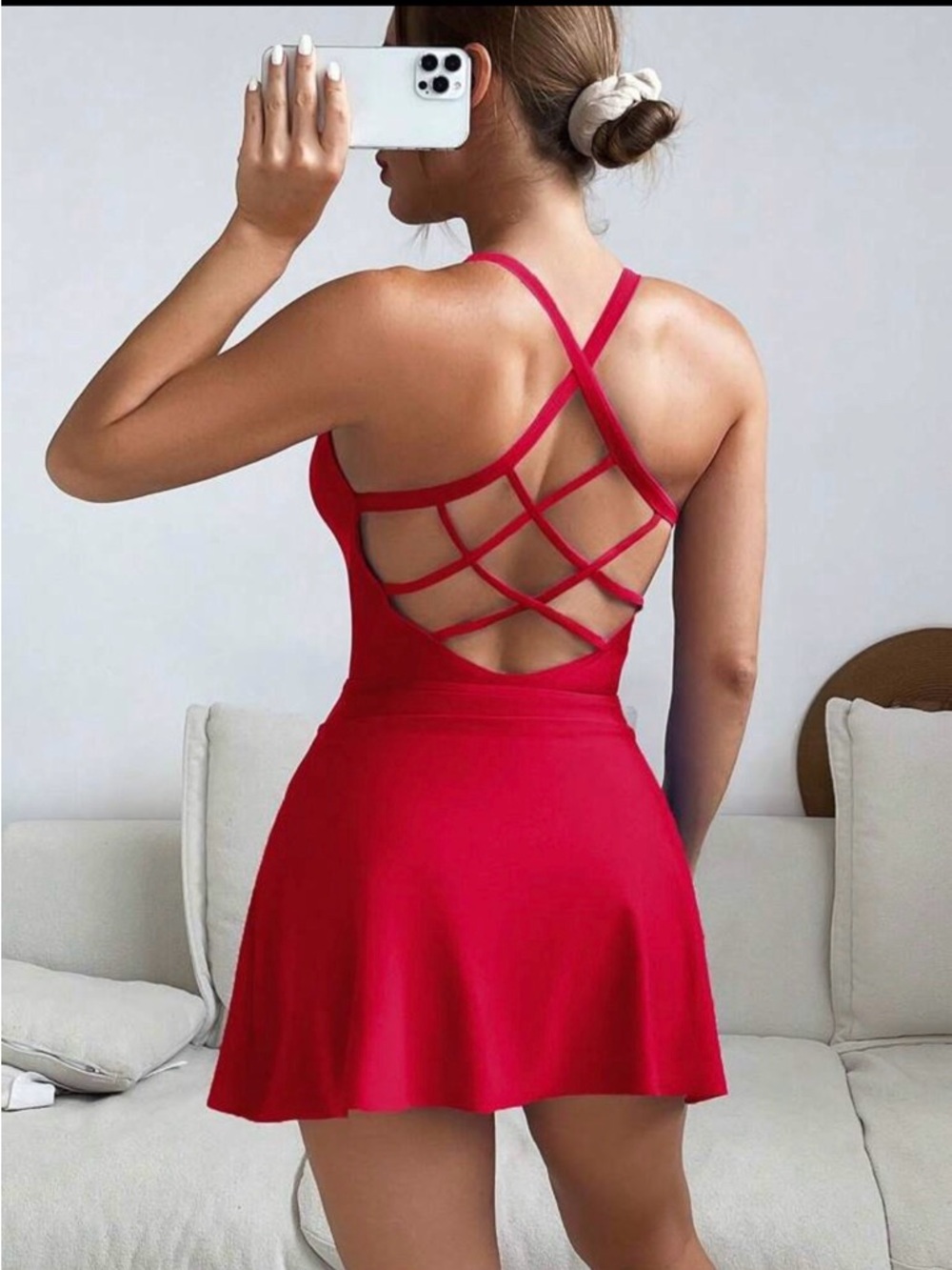 LIKE NEW SHEIN Criss Cross One Piece Swimsuit with Skirt - Sz Large